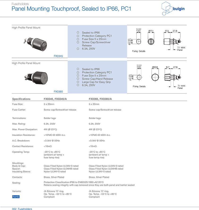 FX0345 IP66保險絲座規格尺寸 FX0345 IP66保險絲座規格尺寸